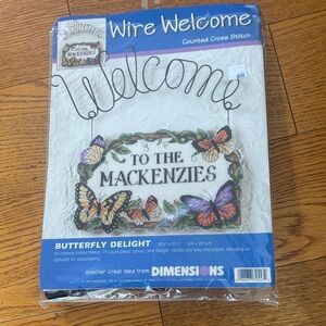 'Wire Welcome - Butterfly Delight' Counted Cross Stitch Kit - White/Multicolor